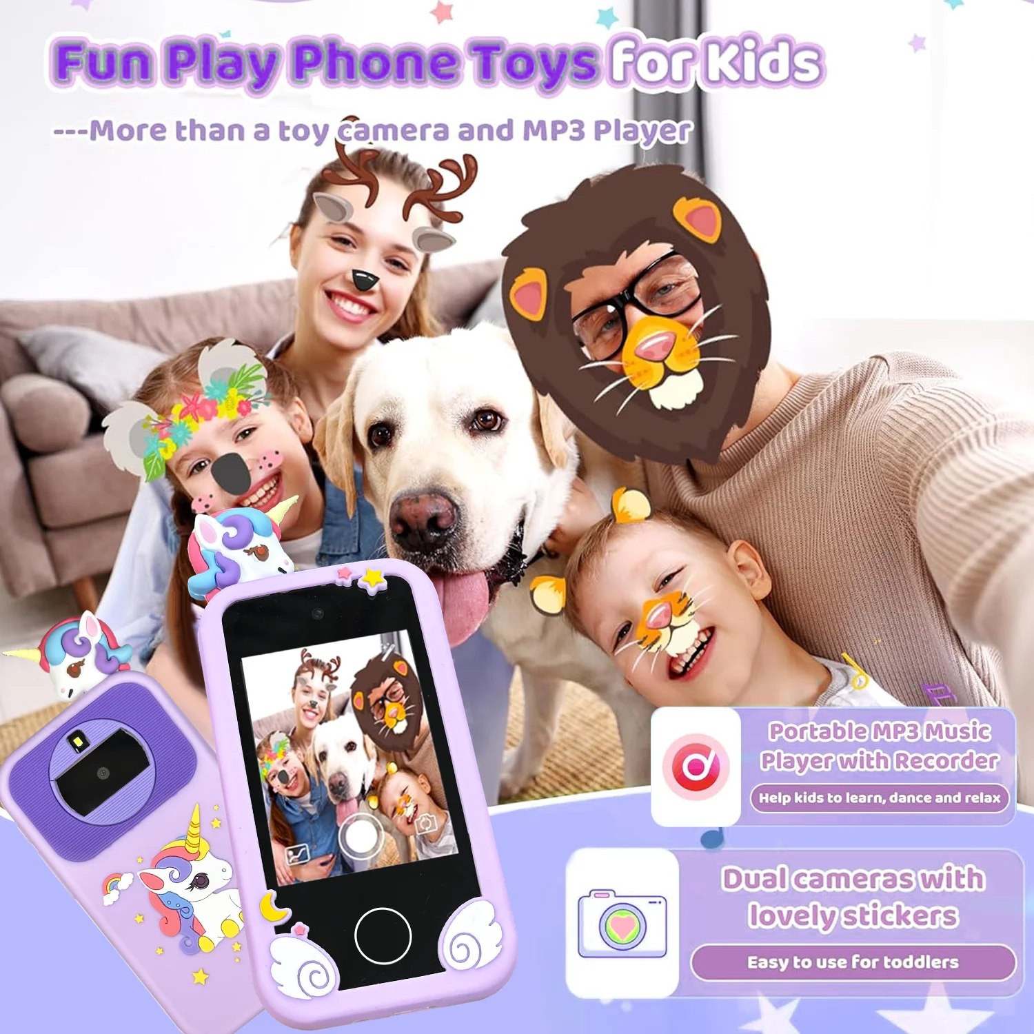 INOCTI Kids Smart Phone Toy Unicorn Baby Mobile Educational Learning Toys for Girls Boys Birthday Christmas Gifts With 32G Card