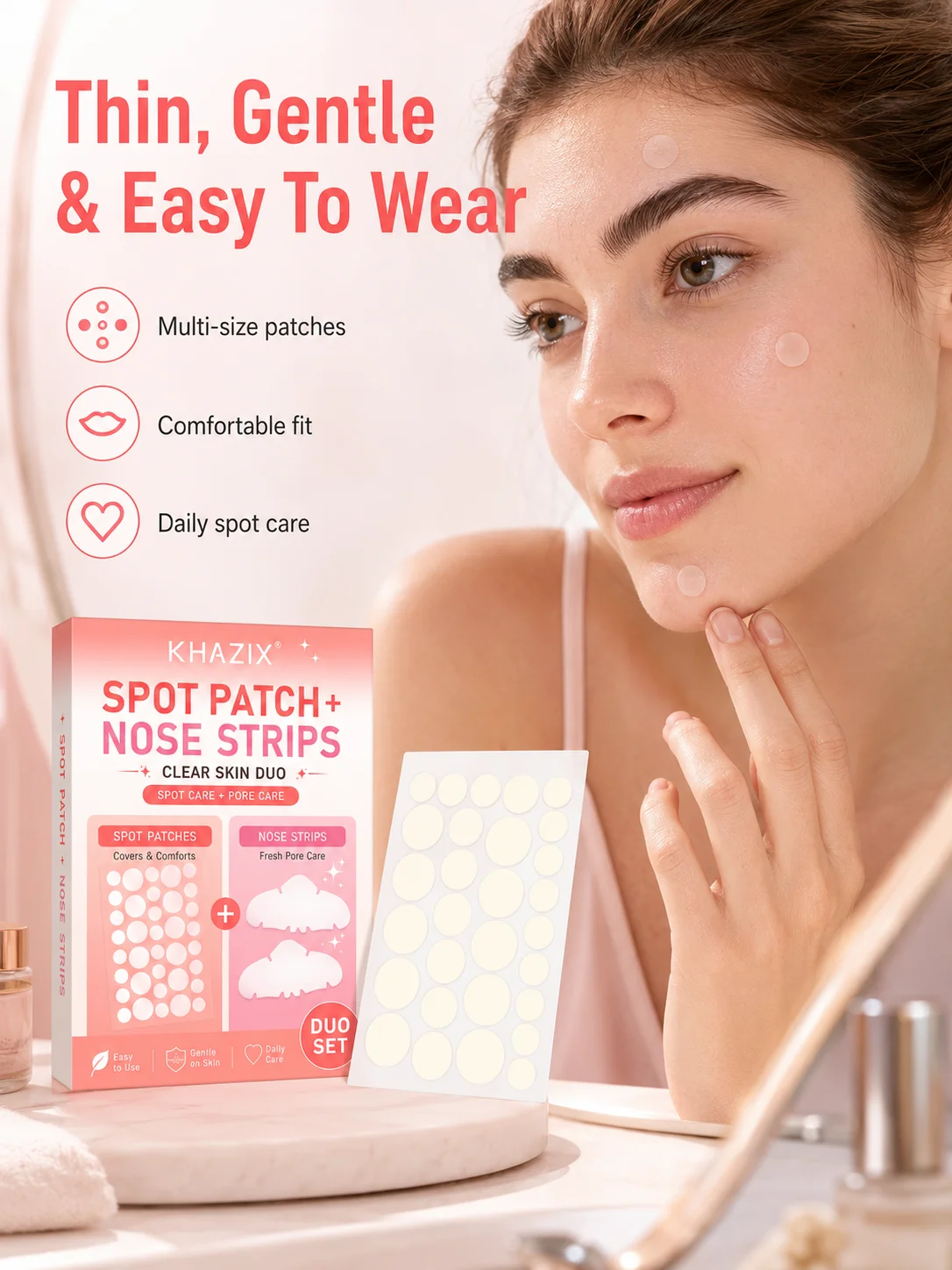 144+4+5-piece acne patch and nose strip combo pack, includes cleansing cotton swabs, gentle and non-irritating, effectively clea
