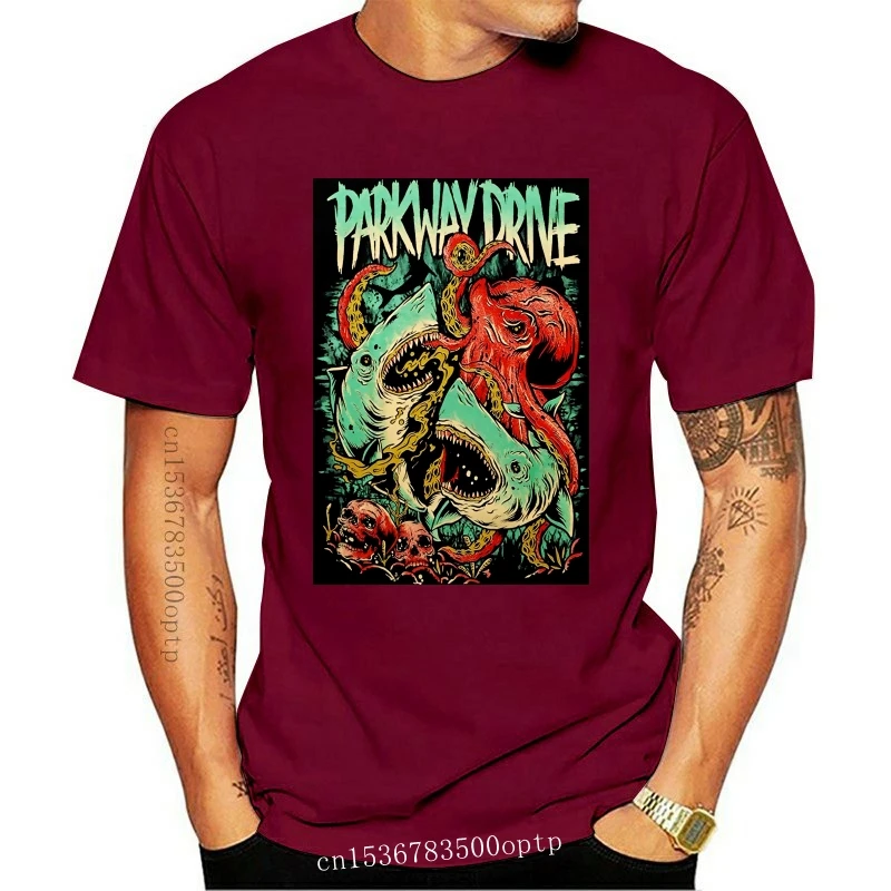 Mens Clothes Official Parkway Drive NEW Sharktapuss T-Shirt Band Merch Metalcore 50 Lions Men Cotton Homme Plus Size Tee Shirt