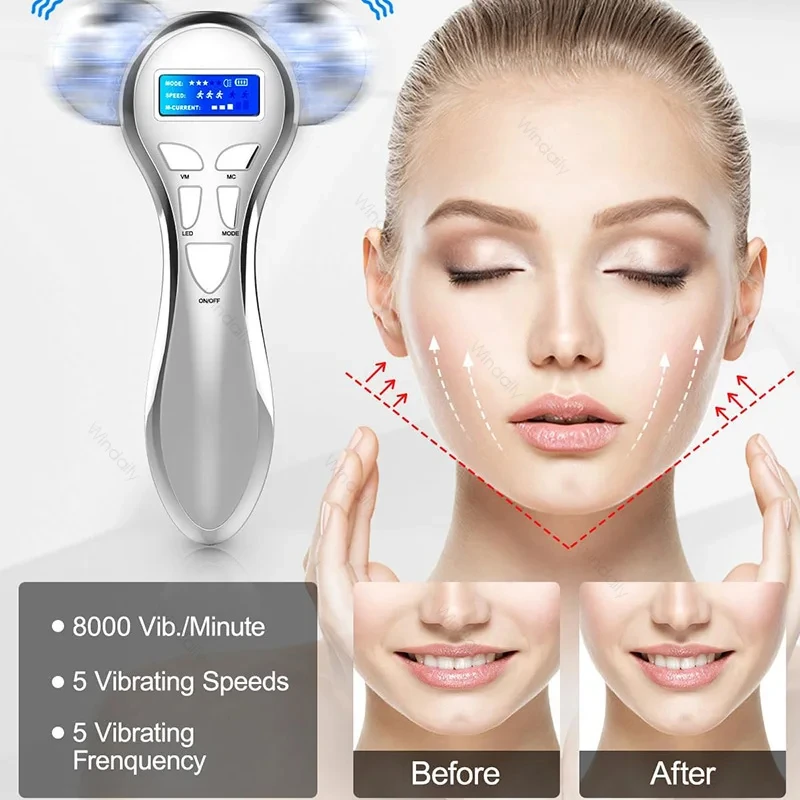 Rodillo masajeador Facial 4D EMS, dispositivo Facial de microcorriente, masajeador Facial de vibración, belleza, cuidado de la piel, herramienta de masaje para apretar la piel