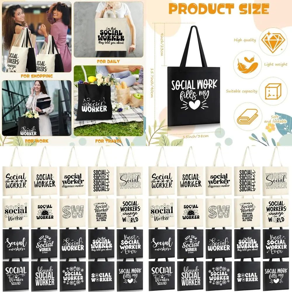 

20 Pack Canvas Tote Bags for Women - Bulk Social Worker Appreciation Gifts (White, Black)