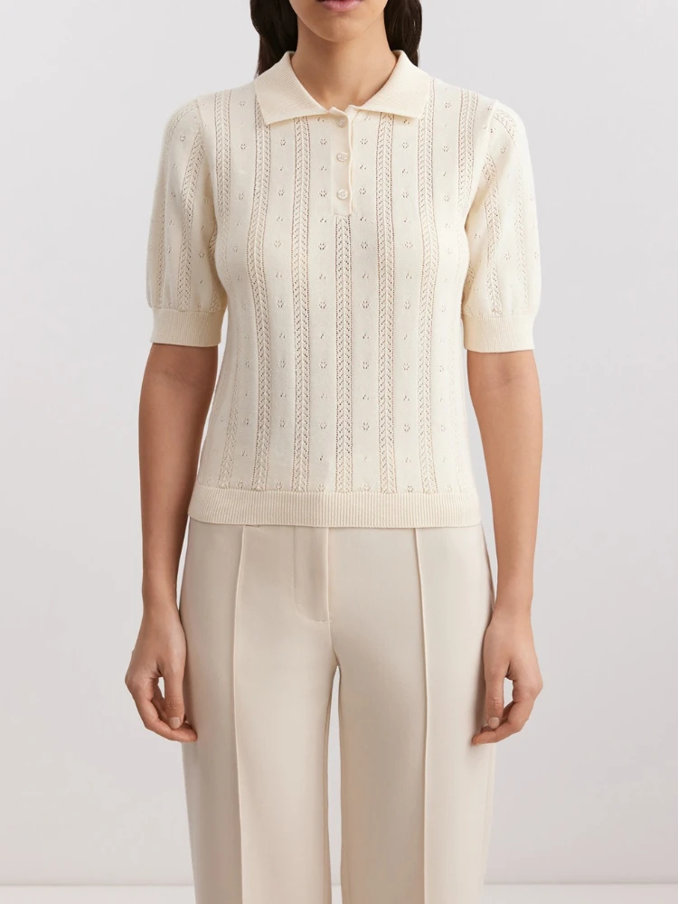 Frühling Sommer Damen Strickpullover mit Kragen Knopfleiste Kurzarm-Pullover Damenmode Büro Einfarbiger Lässiger Pullover