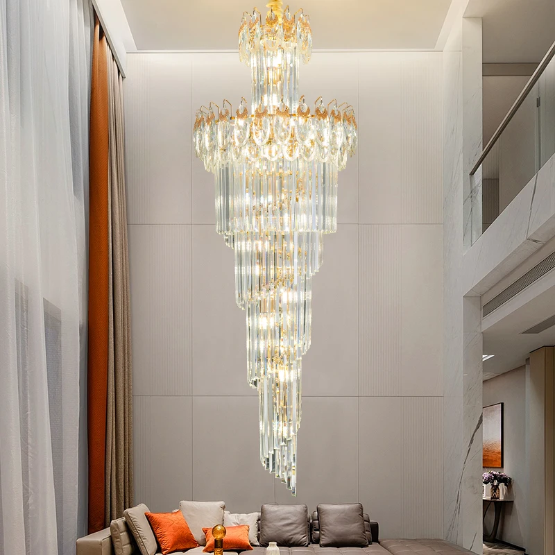 Villa Living Room Chandelier Duplex Hall Building Middle Building Hotel Modern Light Luxury Staircase Crystal Long Chandelier