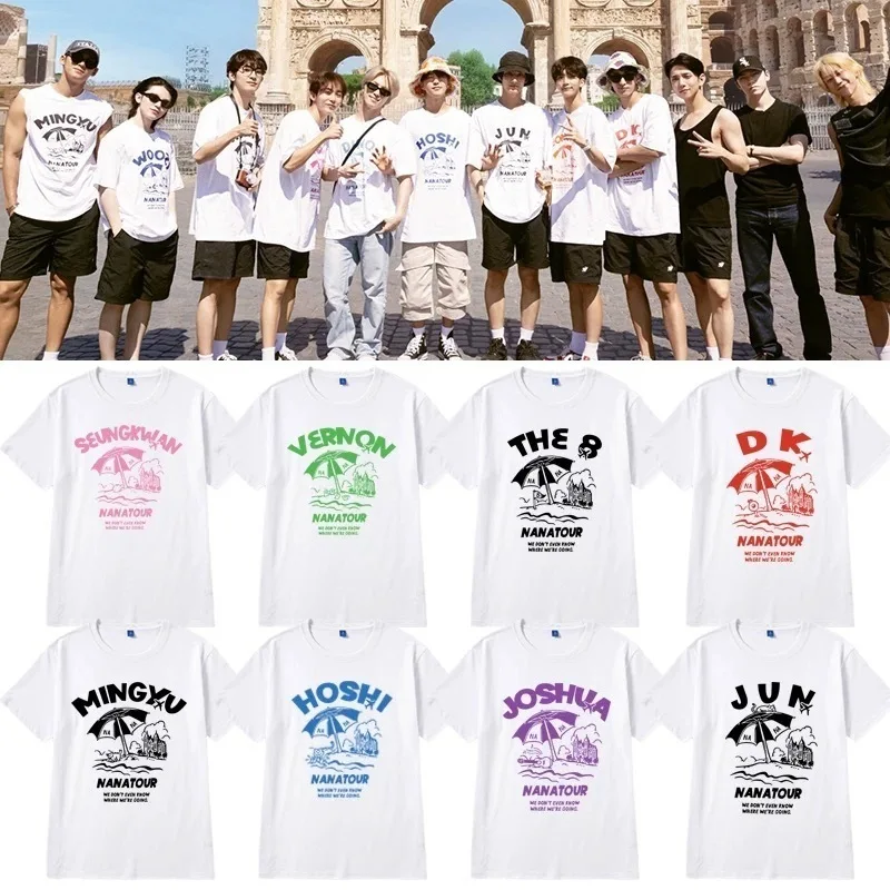 Korean Variety Show Crewneck Tops Nana Tour KPOP S.Coups Jeonghan The8 Print T-Shirt Beach Sun Casual Fashion Short Sleeve Tees