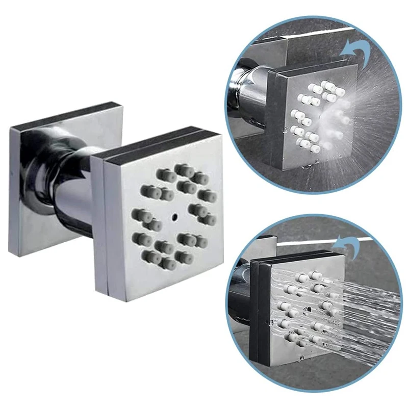 

Brass Shower Body Spray Jets Square 2 Functions Rainfall Mist Swivel Bath Massage Nozzle Wall Mounted Chrome 4 Pcs 6 Pcs