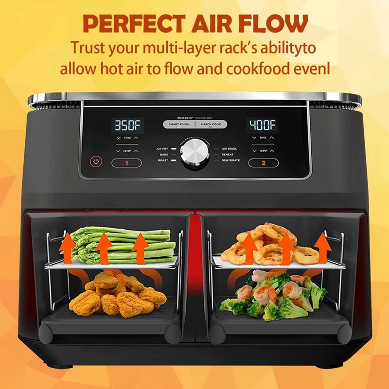 Air Fryer Rack Air Fryer Double Layer Rack Stainless Steel Grilling Rack Multi-Purpose Air Fryer With 4 Skewers