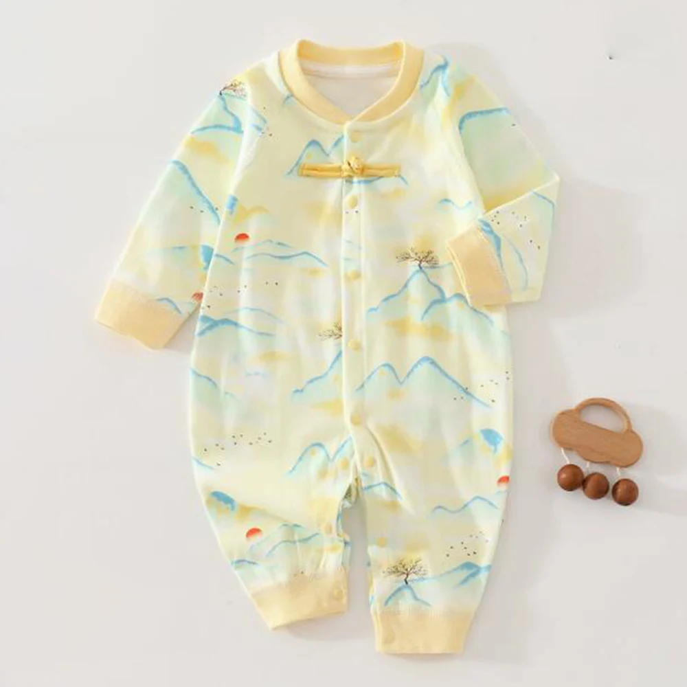 Chinese Style Baby Girl Rompers Long Sleeve Cotton Spring Autumn Soft Breathable 1st Birthday Infant Boy Boutique Clothing