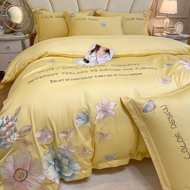 

Butterfly Flowers Embroidery Luxury Bedding Set 100% Cotton Soft Smooth Duvet/Quilt Cover Set Bed Sheet Pillowcases Home Textile