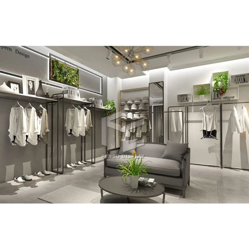 2025ที่กําหนดเองการออกแบบร้านเสื้อผ้าที่หรูหราการแข่งขันขายปลีก MDF สีขาวและอุปกรณ์ร้านสแตนเลสเสื้อผ้า