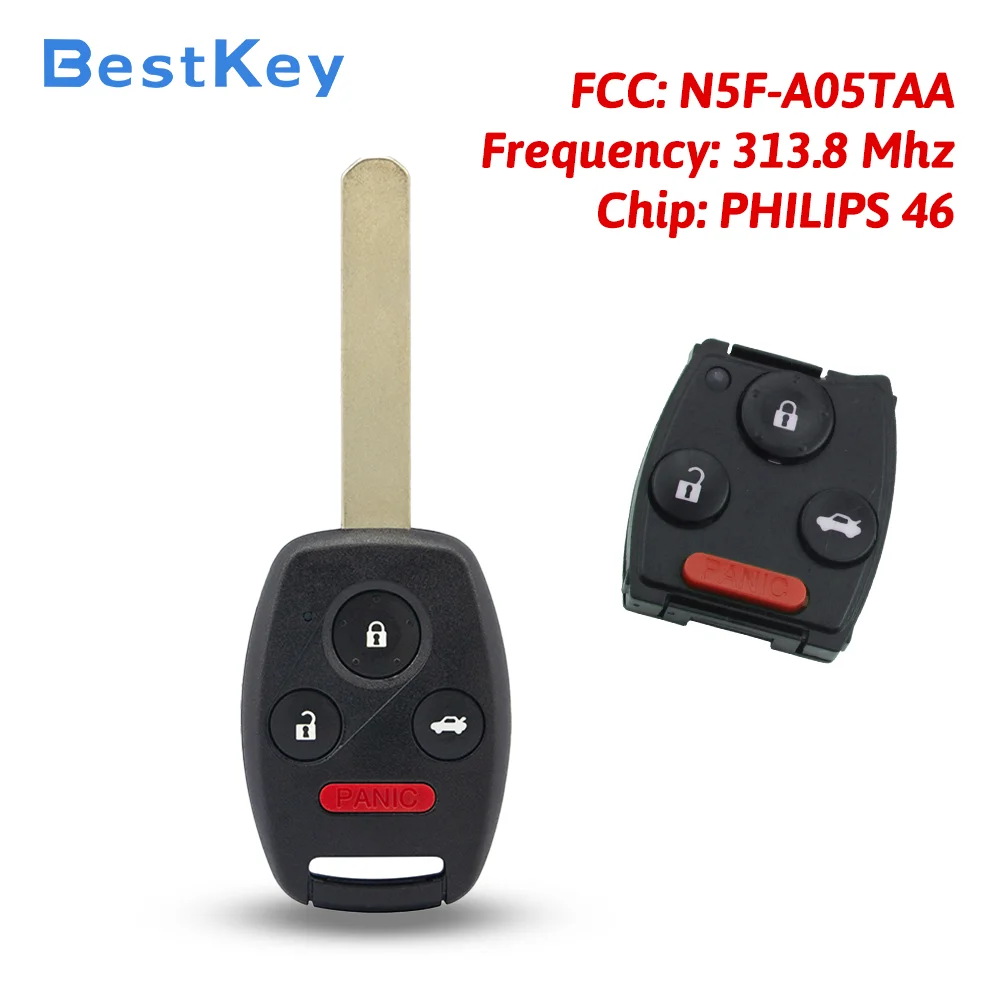 Best Key 4 Button Remote Control Key 313.8Mhz Built-in ID46 Transponder Chip Aftermarket Replacement For Honda Civic 2012-2014