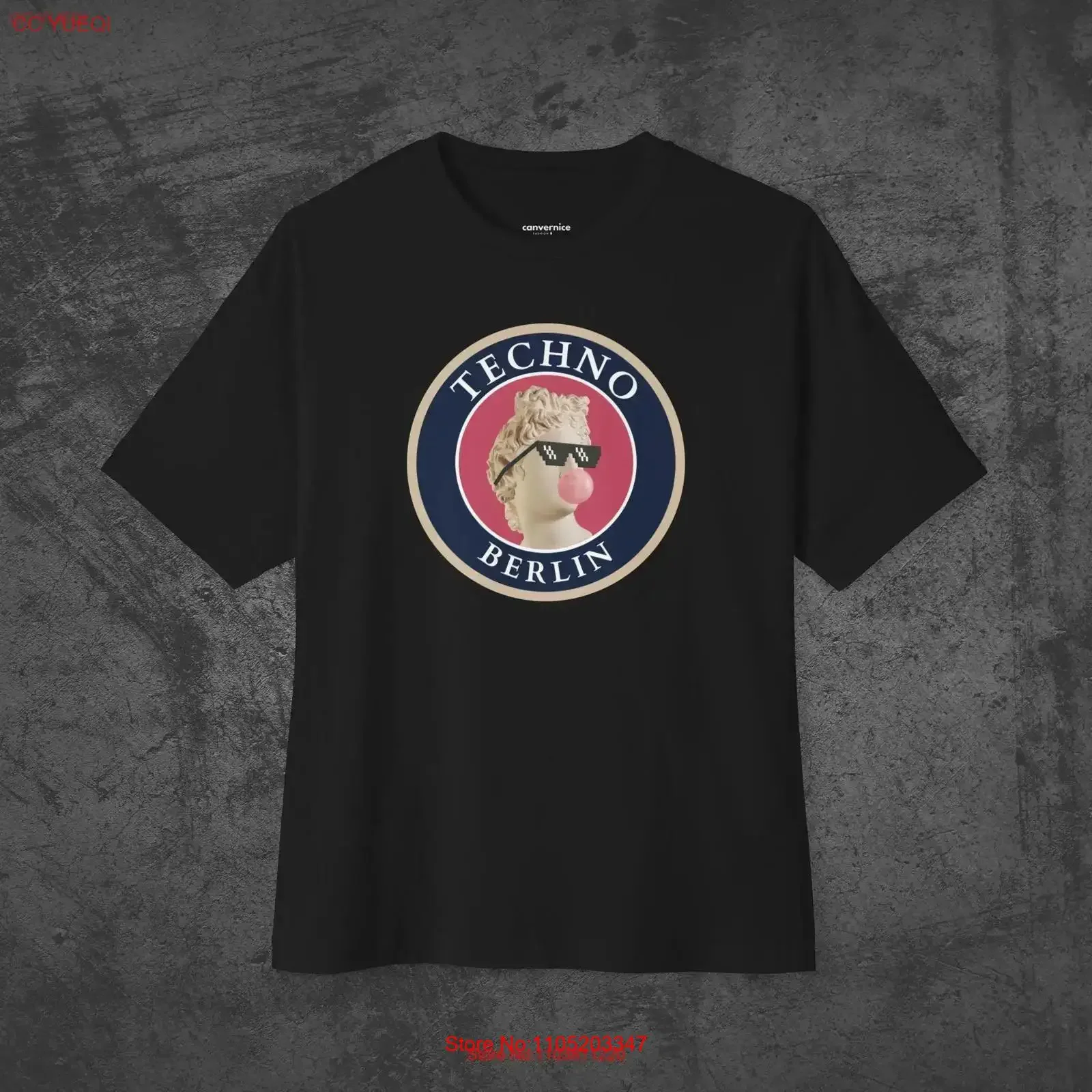 

Techno Berlin T Shirt Minimal Artistic Apollo Statue Pixel Glasses Underground Lovers Creative Streetwear Urban Fashion graphic