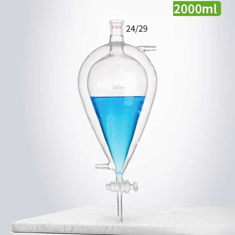 

Thick double-layer jacket pear-shaped liquid separation funnel spherical liquid separation funnel glass piston without scale