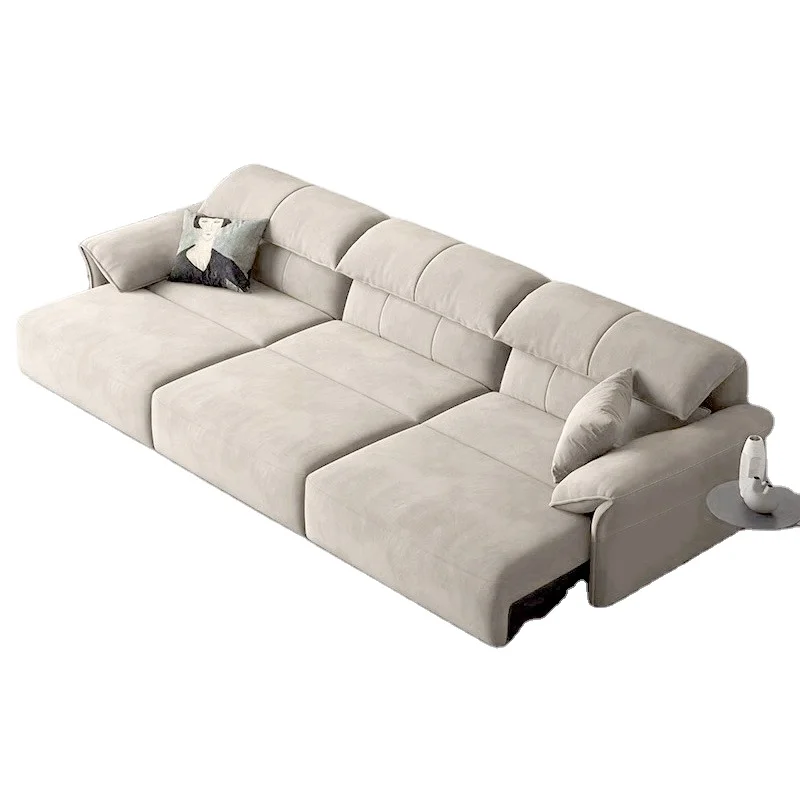Three Seat Adjustable Italian Minimalist Design Sofa Customized Color Wooden Support Small Apartment Living Room Dual Use Sofa