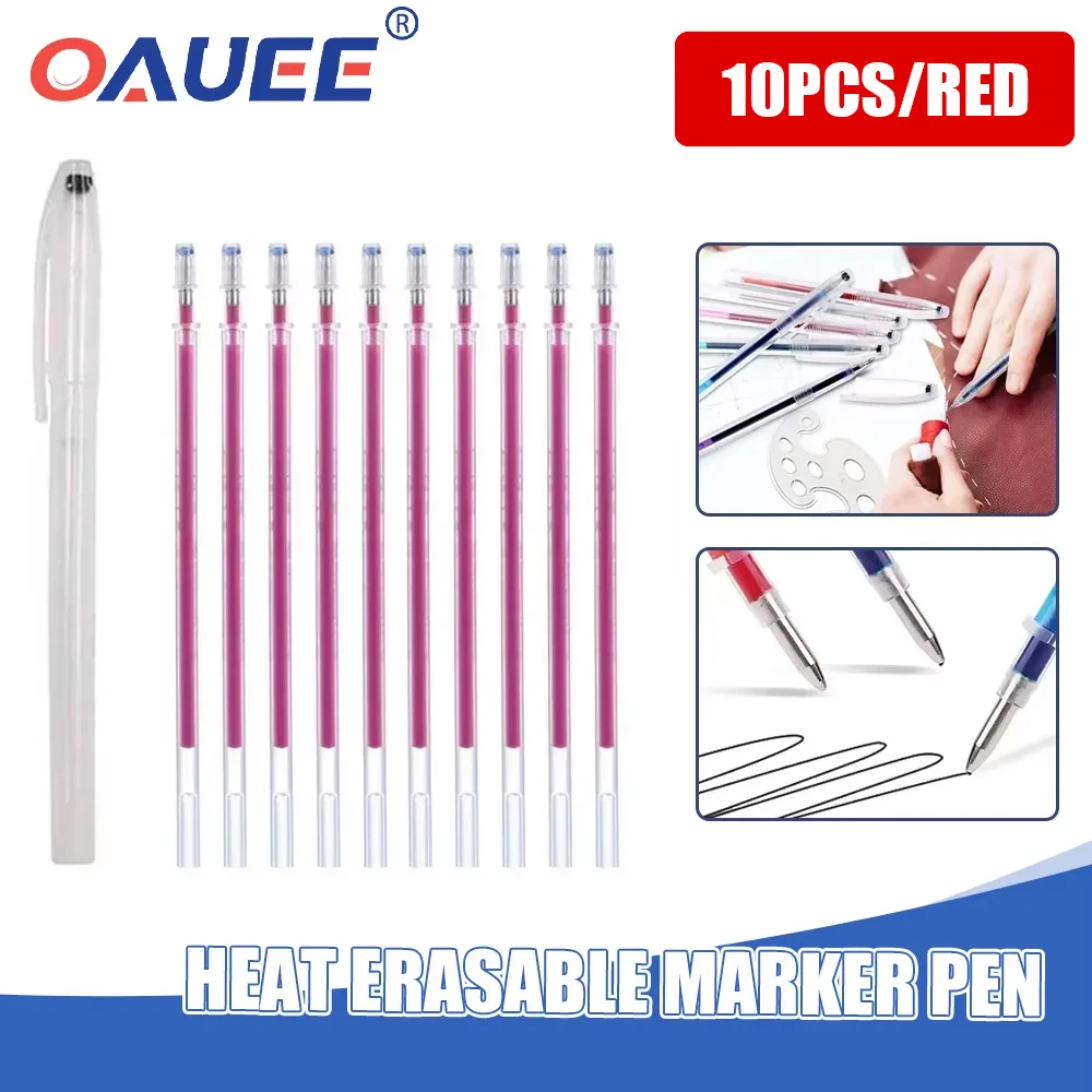 10pcs Heat Erasable Marker Pen High Temperature Disappearing Line Fabric Pen Knitting Markers DIY Craft Sewing Red Mark