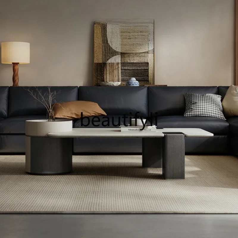 

Italian minimalist marble coffee table modern minimalist living room high-end travertine tea table