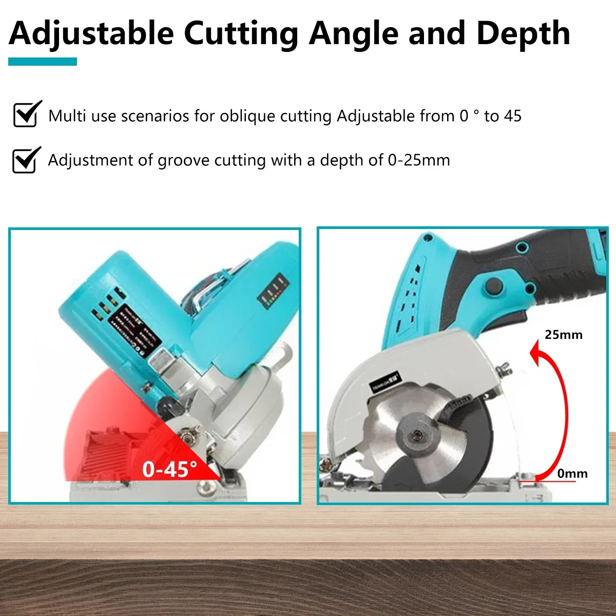 Brushless Electric Circular Saw 3inch 75mm Cordless Electric Saw Wood Cuttiing Machine Handheld Woodworking Saw 0-45° Adjustbale