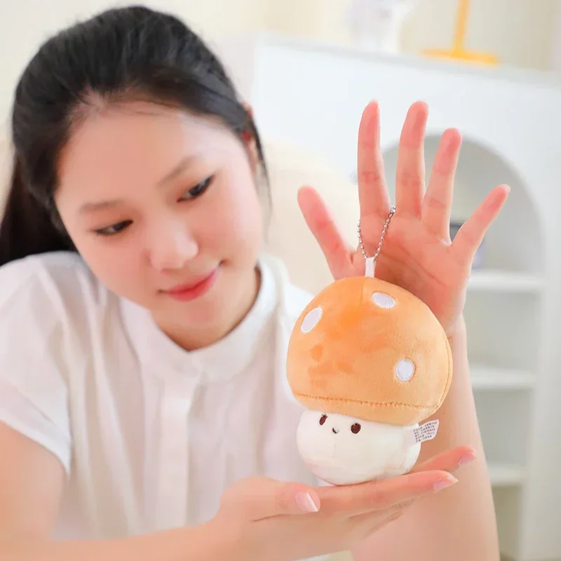 카와이 다채로운 버섯 플러시 키 체인 가방 펜던트 플러시 장난감 귀여운 박제 시뮬레이션 식물 표고버섯 플러시 인형