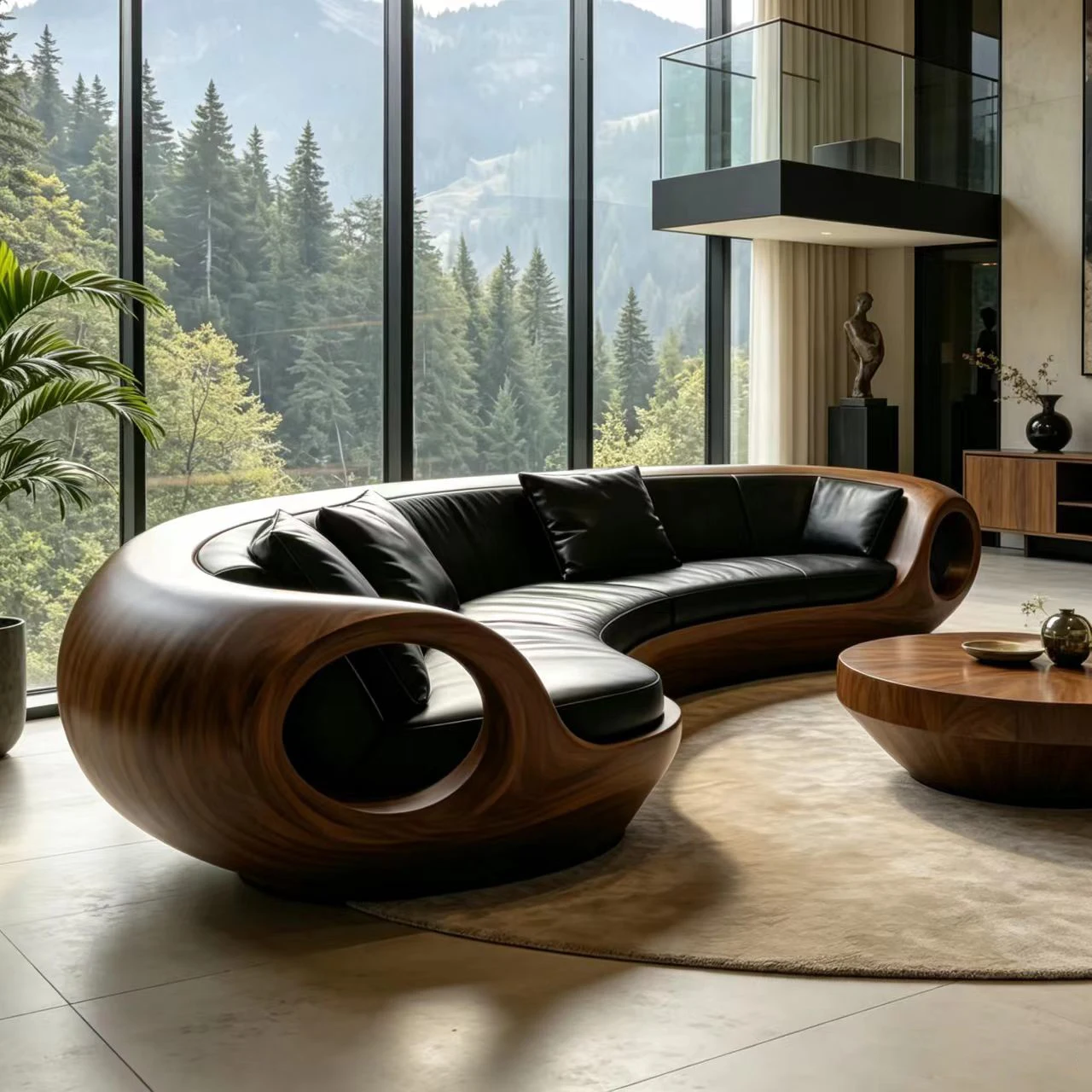 G*-Luxury Curved Frame Fabric Sofa, Black High-End Fabric Upholstered  Sofa for Villa Living Room
