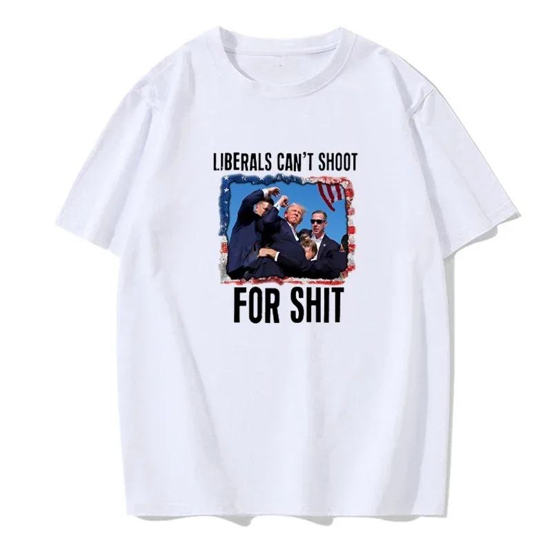 

Summer Men's Liberals Can't Shoot US Trump Battle Print T-shirt Round neck 100% pure cotton short-sleeved