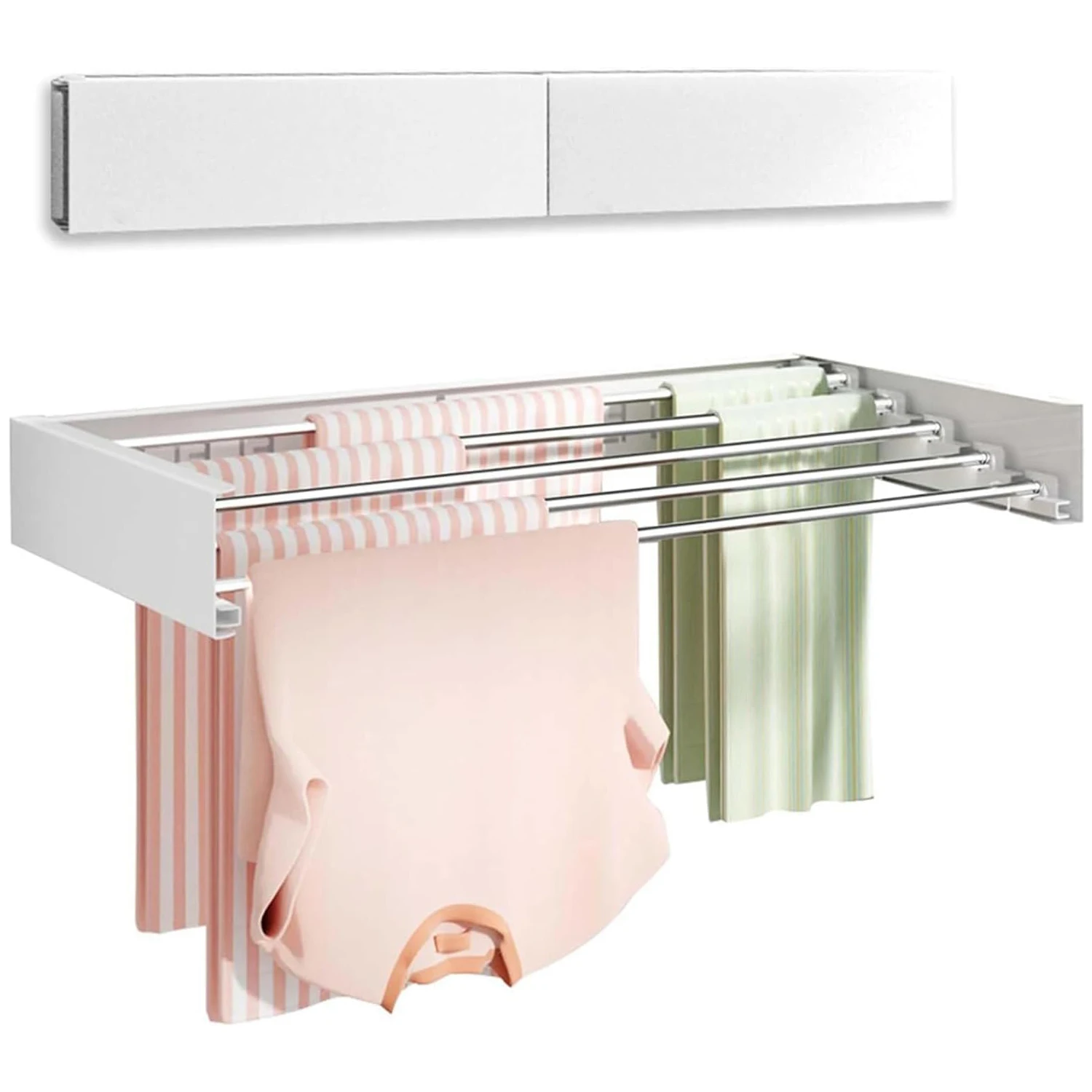 Séchoir à linge mural pliable à 5 barres de 32 pouces, séchoir à linge pliable pour salle de bain et zones utilitaires