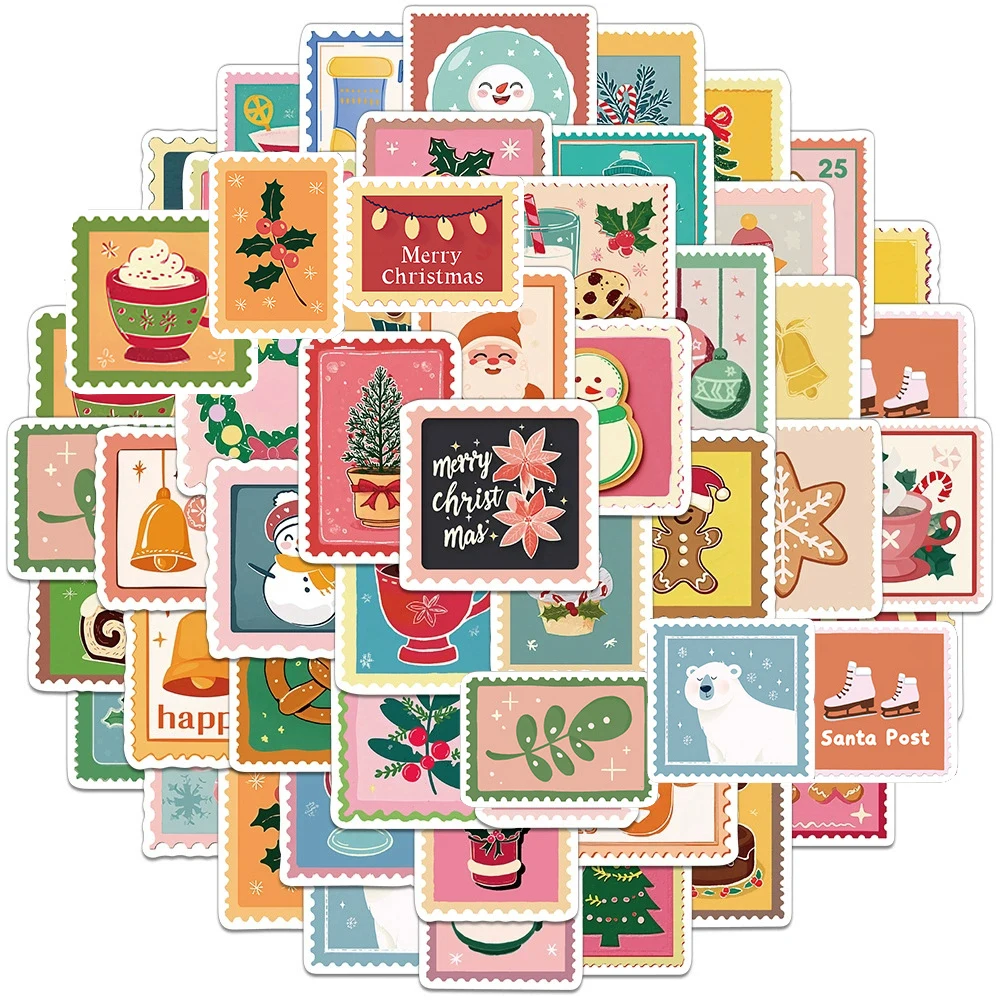

10/30/50pcs Vintage Christmas Stamp Aesthetic Stickers Cute Graffiti Decals DIY Skateboard Luggage Laptop Waterproof Sticker Toy
