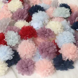 10Pcs 4CM Round Chiffon Flowers For DIY Hair Accessories Hats Headband Wedding Dress Decoration