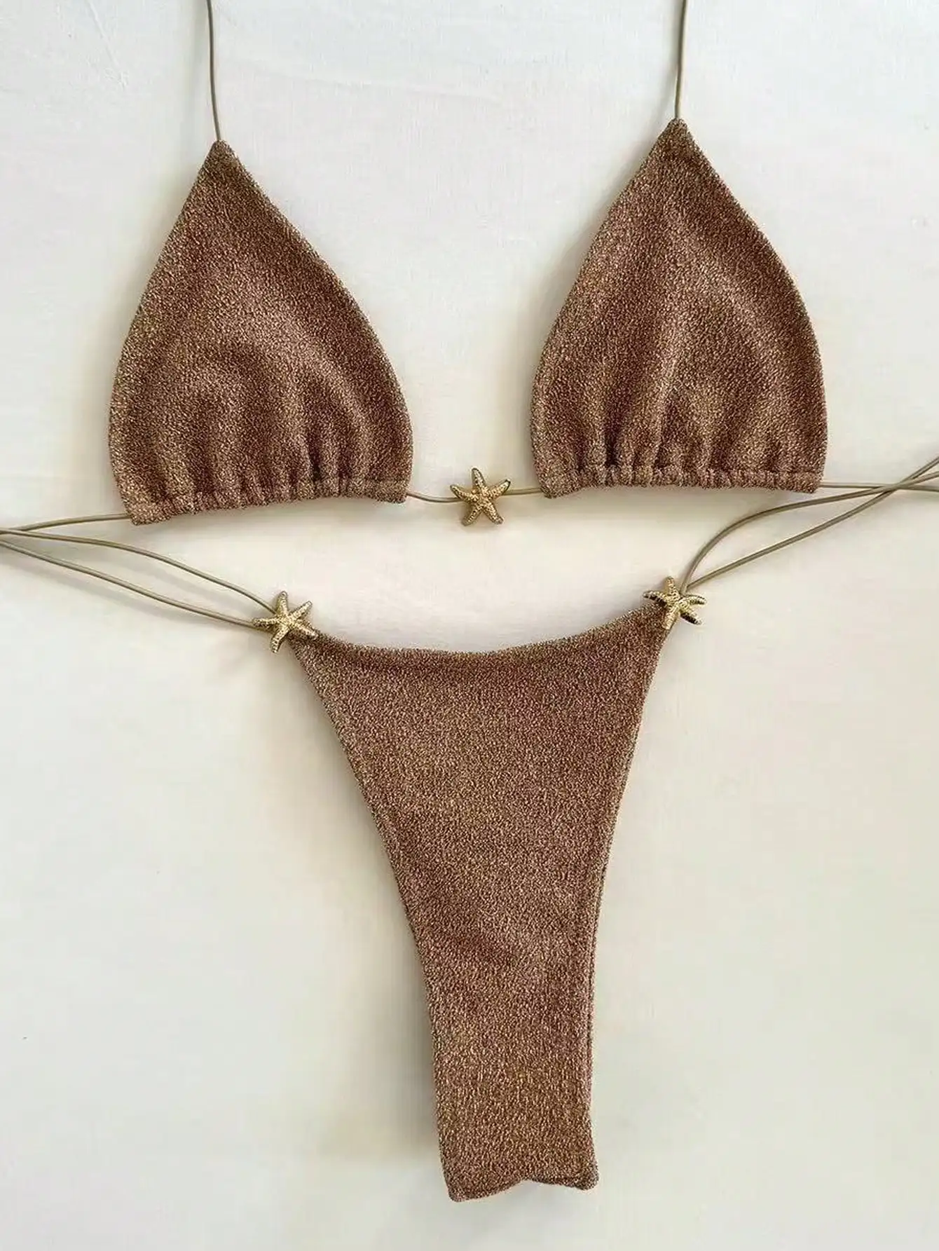 

Sexy Brown Starfish Decor Women Bikini Set Beach Vacation Summer