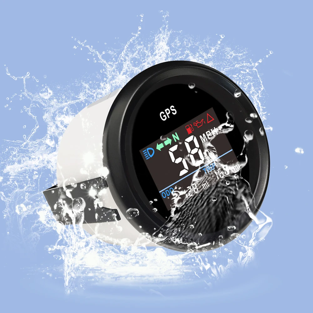 ELING New 52mm Digital GPS Speedometer KNOTS MPH KM/H Adjustable with GPS Antenna and Alarm Indicating Light for Van Truck
