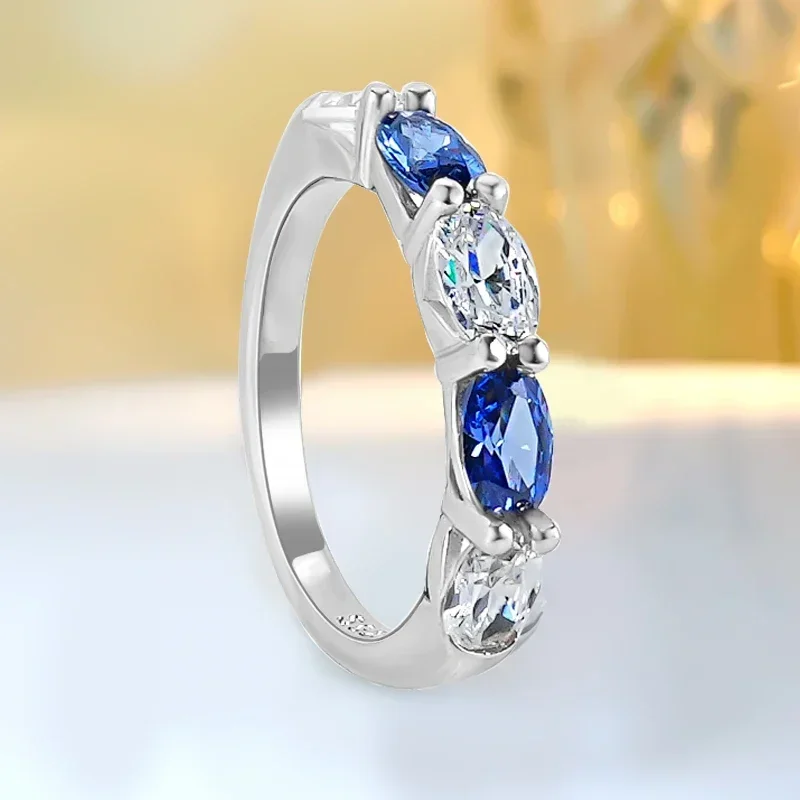 

925 sterling silver fashionable luxury niche design Tanzanian blue ring set elegant wedding ring wedding jewelry wholesale
