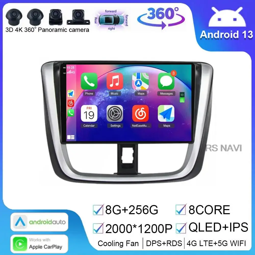 

Car Radio Stereo For Toyota Vios Yaris L 2016-2019 Multimedia Video Player GPS Navigation Android 14 Auto Carplay QLED Head Unit