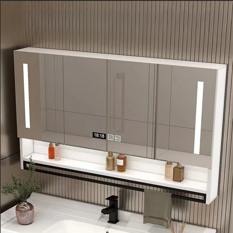 Solid wood bathroom, smart mirror cabinet, separate wall-mounted toilet, storage, defogging mirror, lamp rack, vanity mirror