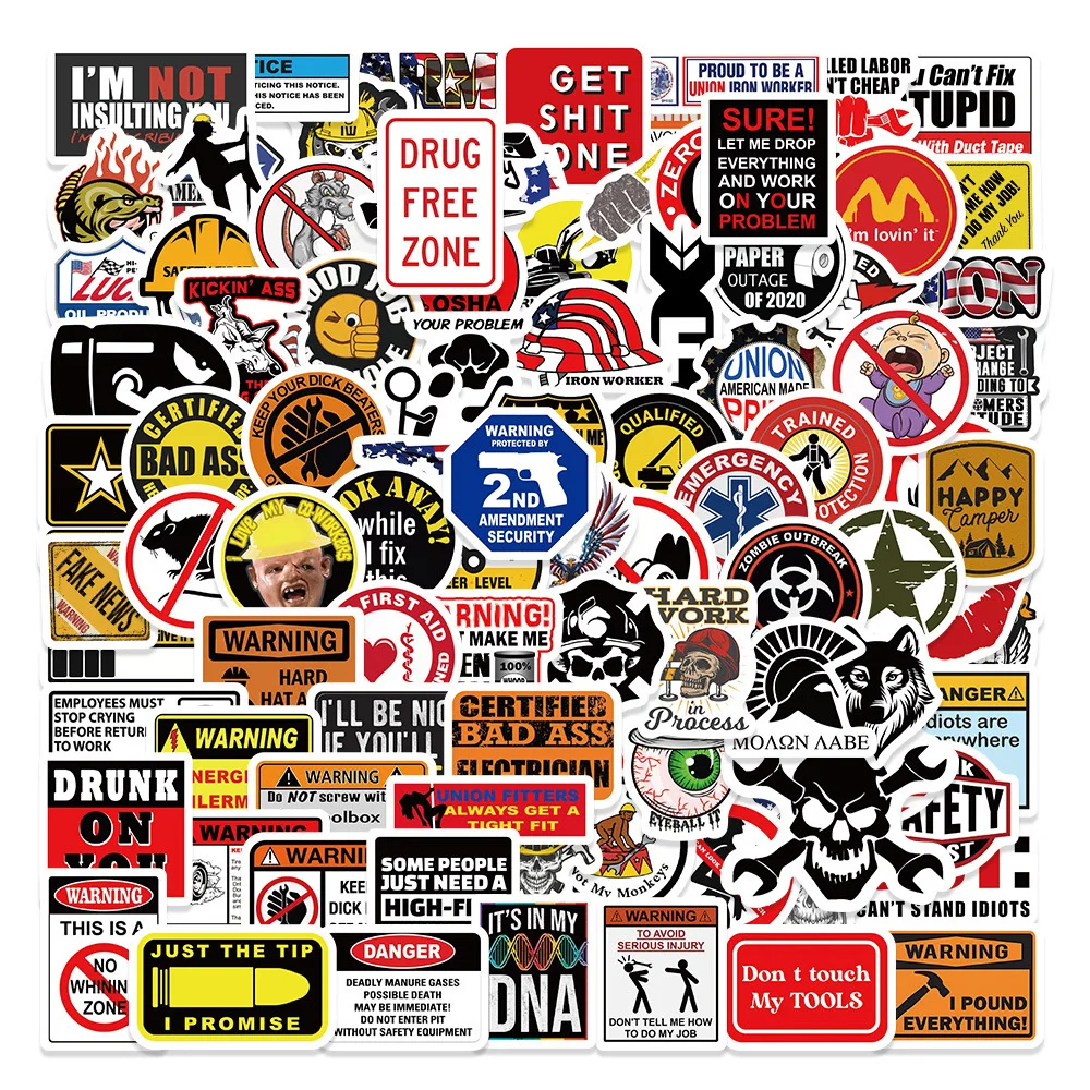 10/50/98PCS America Prohibition Caution Sign Stickers Decals DIY Water Bottle Luggage Motorcycle Laptop Waterproof Sticker Packs