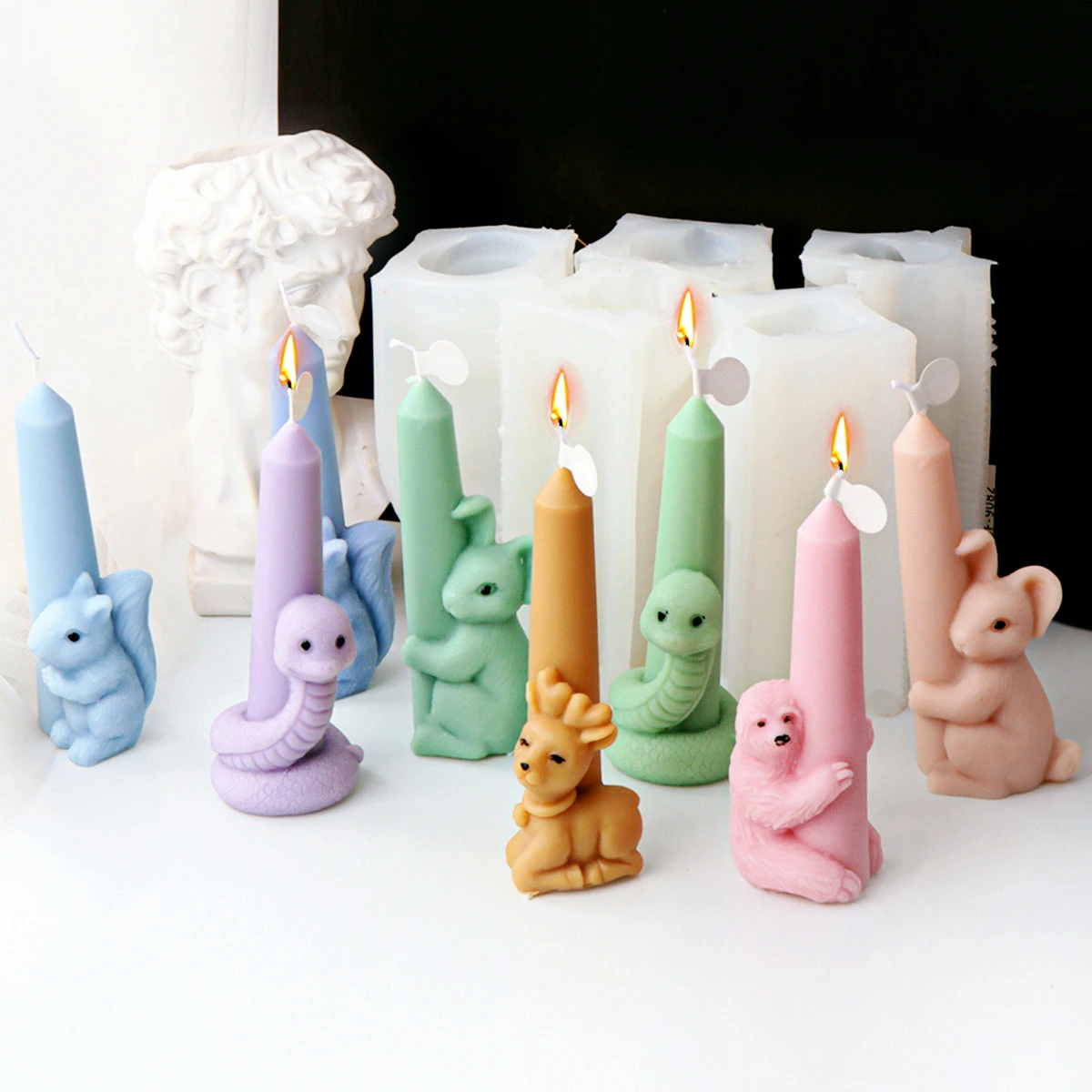 Animal Series Lovely Rabbit Hamster Holding Candle Silicone Mould Sloth Sika Deer Resin Mold Snake Enwind Halloween Party Decor