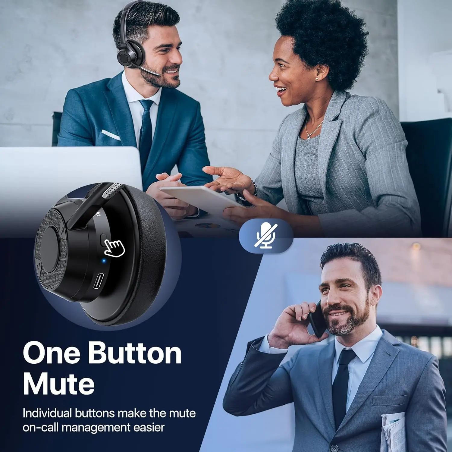 Bluetooth-Headset, kabellose Bluetooth V5.4-Kopfhörer mit Mikrofon, kabelloses Multipoint Connect-Headset mit Geräuschunterdrückung und Mikrofon – Detail 24