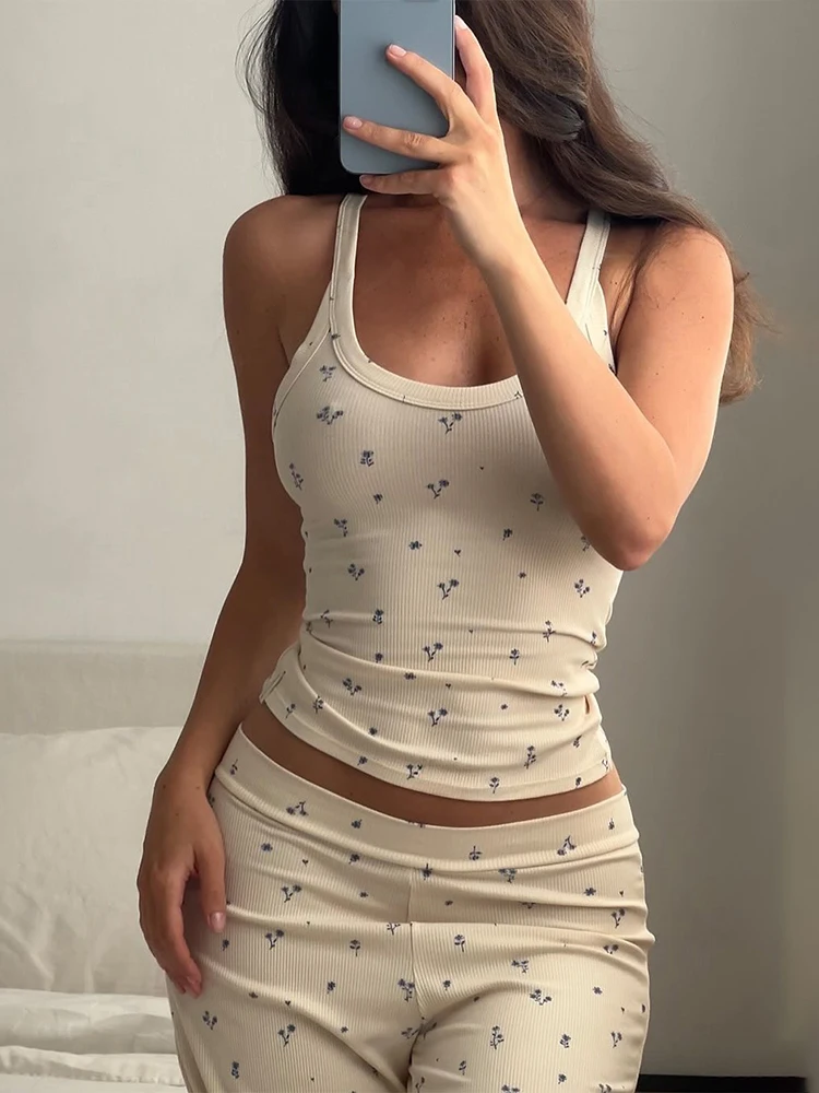 

Whatiwear комплект из 2 предметов с цветочным принтом, женские топы в рубчик с квадратным воротником + прямые брюки, одинаковые повседневные повседневные простые элегантные костюмы