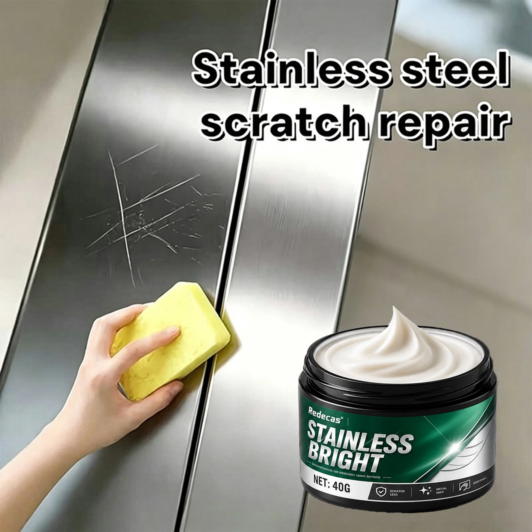 Stainless Steel Scratch Remover Paste, Erases Scratches on Faucets, Showers & Stoves, One-Step Polish Restores Shine