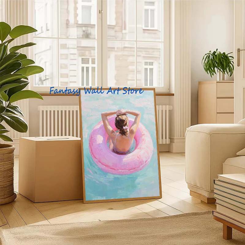 Minimalist Tiny People Swimming in Ocean Summer Scuba Diver Beach Pool Swimming Poster Canvas Painting Wall Pictures Home Decor