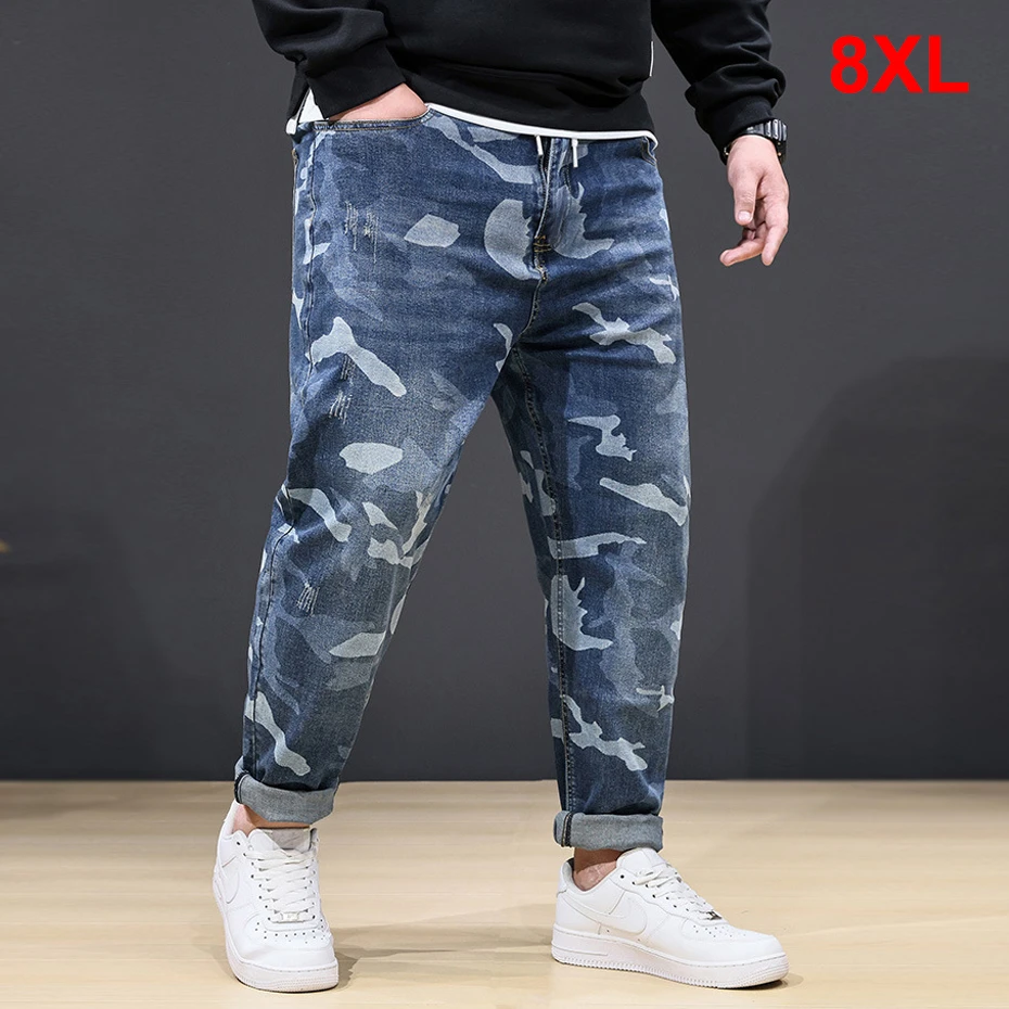 

Camouflage Jeans Men 8XL Plus Size Denim Pants Fashion Casual Elastic Waist Jeans Male Camo Denim Pants