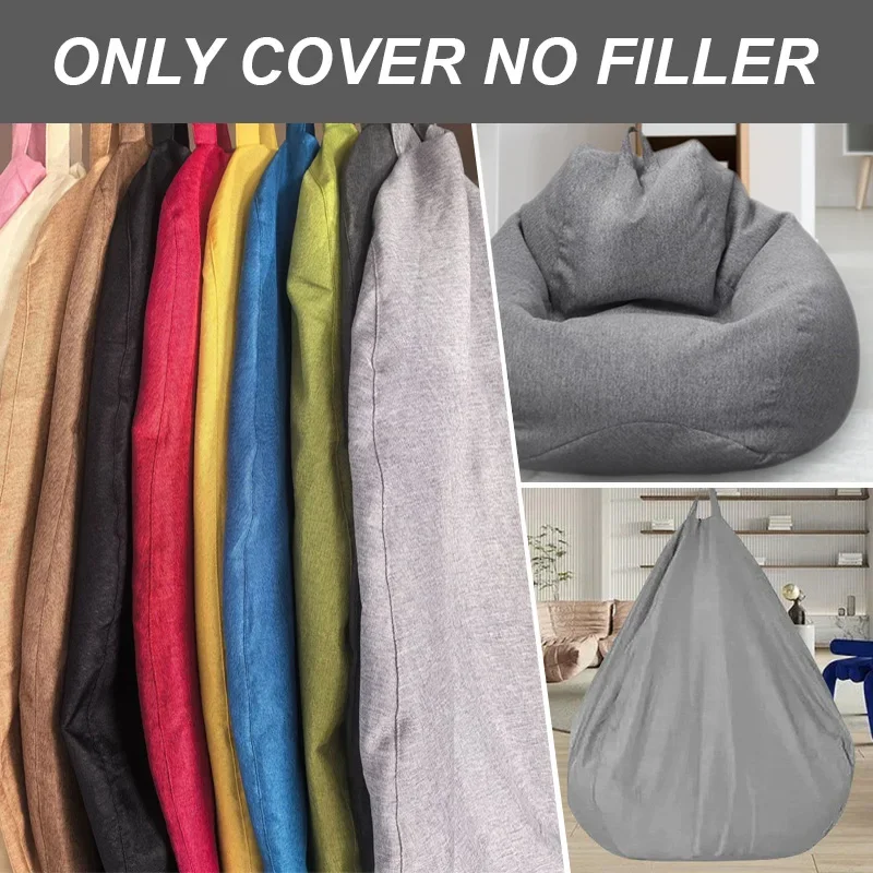Soft Cotton Linen Bean Bag Cover No Filler Portable Lazy Sofa Cover with Zipper for Adult Kid Living Room Bedroom Tatami Decor