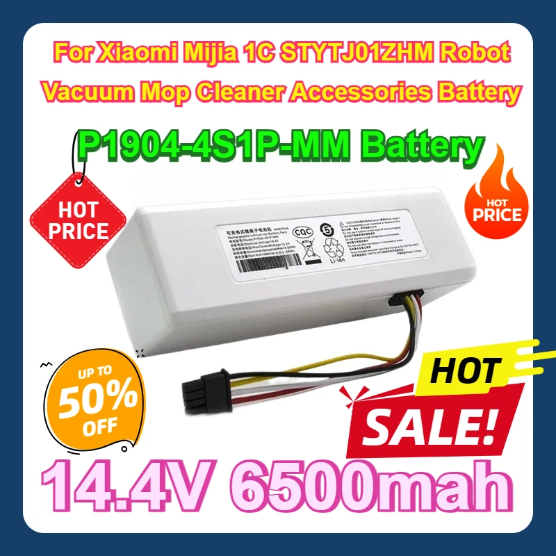 

For Xiaomi Mijia 1C STYTJ01ZHM Robot Vacuum Mop Cleaner Accessories Battery 14.4V 6500mah P1904-4S1P-MM Battery