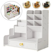 Wooden Pen Holder Desktop Organizer Storage Box Large Capacity Multi Partition Box Bookshelf Home Office Stationery Organizer