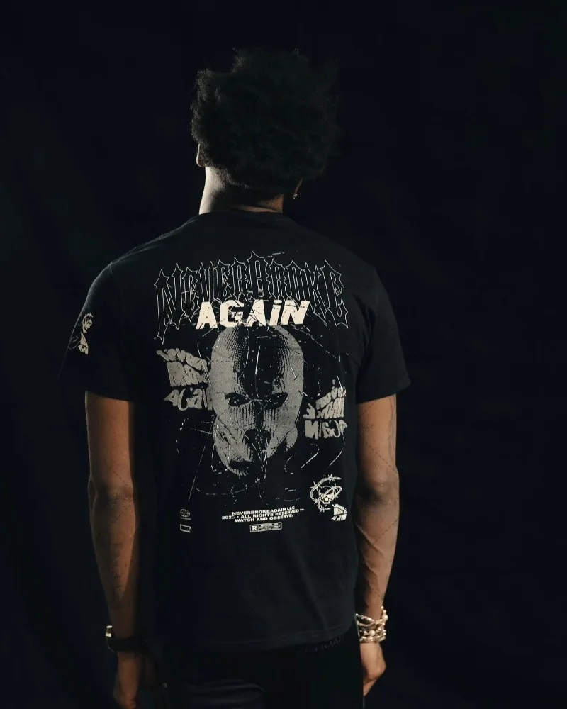 

American Retro Harajuku Top Punk Rock Letters Anime Print T-shirt Men Y2K High Street Fashion Summer New Oversized Short Sleeves