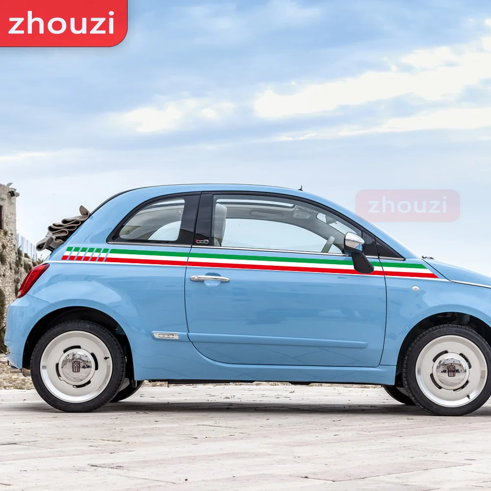 Car Waist Lines Stickers For Fiat 500 Italian Flag Stripes Auto Body Door Side Vinyl Decal Racing Sport Styling Accessories 2PCS