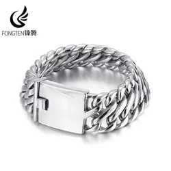 Fongten Punk Stainless Steel Charm Bracelet for Men 26mm Twisted Chain Heavy Bracelets Bangles Men Silver Color Jewelry Gift