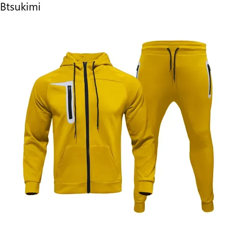 New2024 Men's Sportswear Tracksuit Sets Zipper Hooded Sweatshirt Sweatpants Men Two Pieces Pants Sets Fitness Jogging Sport Sets