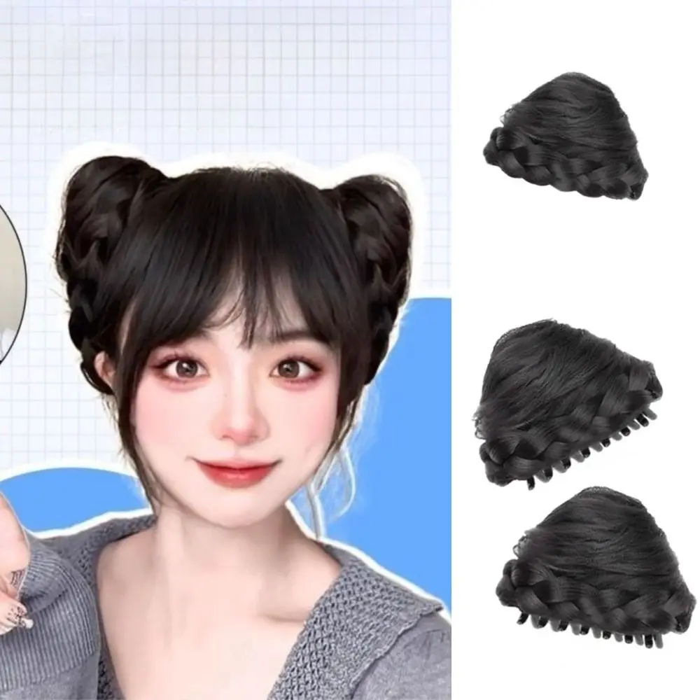 

New Synthetic Cat Ear Wig Bag Fluffy Natural Clip In Hair Bun Brown Black Bun Head Wig Hair Accessories