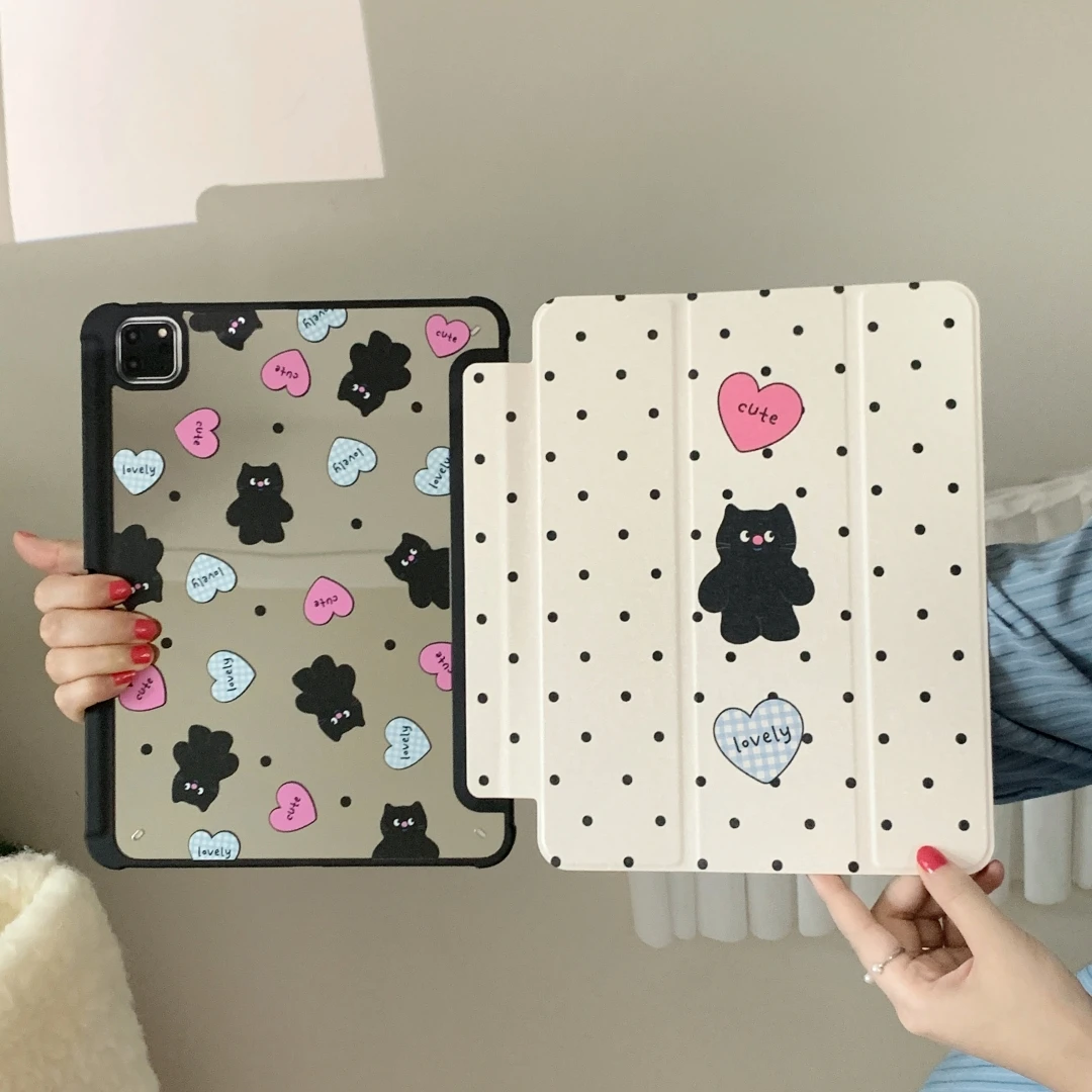 Cartoon Cat Makeup Mirror Case for iPad Pro 11 10.2 8 9th Air3 pro10.5 Air 5 4 Generation 10.9 10th with Pencil Slot Stand Case