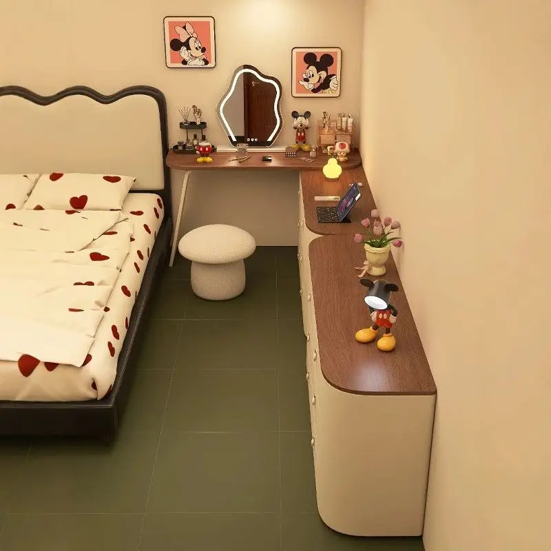 خزانة ملابس من الخشب الصلب مدمجة وحديثة وبسيطة لغرفة النوم وطاولة مكياج لتخزين الشقة الصغيرة #2