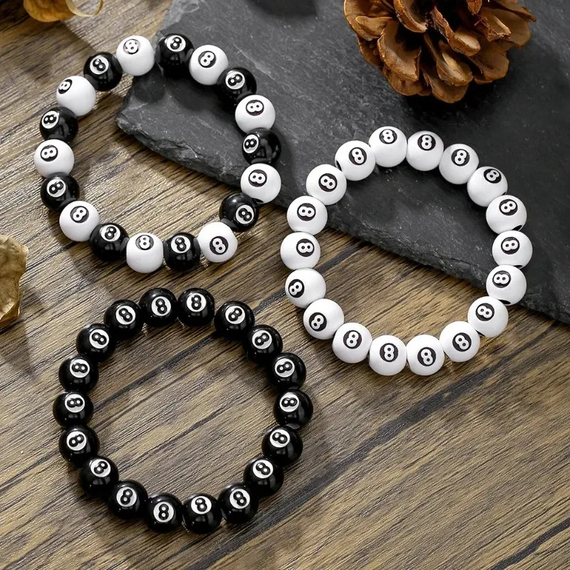 Gran venta de billar creativo negro 8 pulsera de cuentas figura de billar ocho pulsera elástica accesorio pareja pulsera joyería