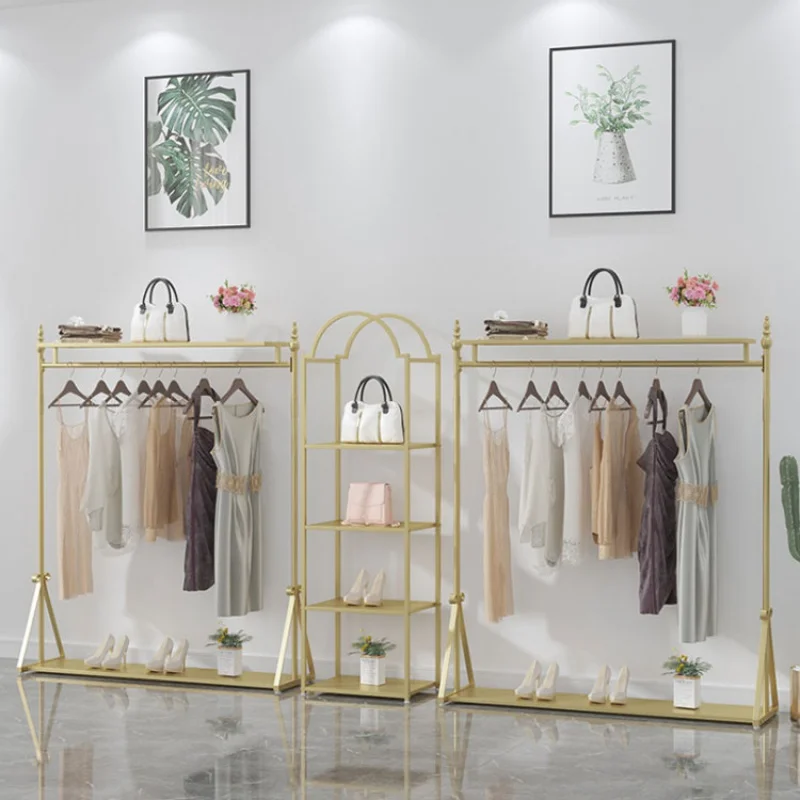 Gold Clothes Shop Vestuário Display Stand, Garment Hanging Rack, Royal Design, Custom, Menswear, Prateleiras das mulheres